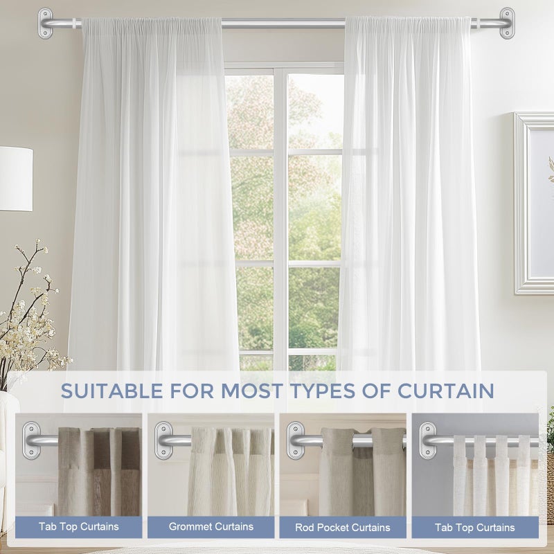 JRZOO 2 Pack Wrap Around Curtain Rods Silver, Blackout Heavy Duty Curtain Pole for Windows 28 to 48 Inch, 1"" Decorative Room Darkening Curved Modern Drapery Rod (Silver/Unique Design/All Matel) - Image 4